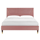 Yasmine Channel Tufted Performance Velvet Platform Bed With Wood and Gold Legs