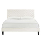 Leah Chevron Tufted Performance Velvet Platform Bed With Black Wood Legs