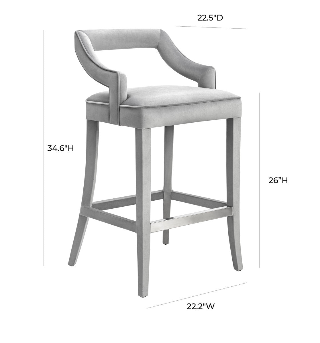 Tiffany Grey Velvet Counter Stool