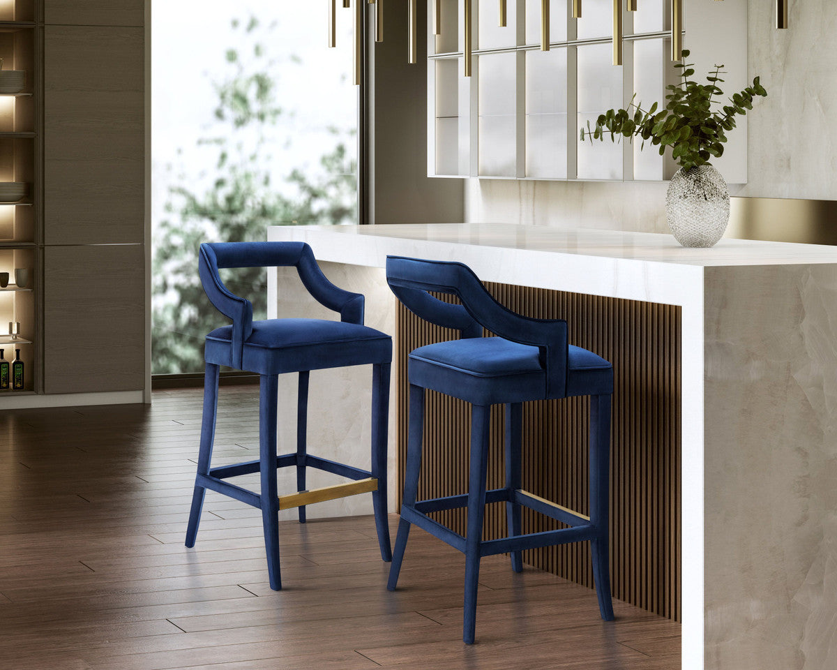 Tiffany Navy Velvet Bar Stool