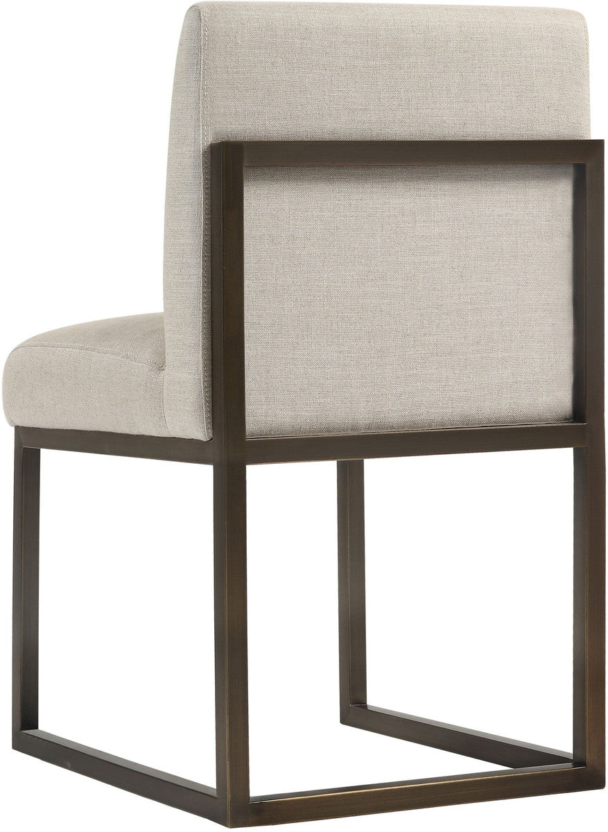 Haute Beige Linen Chair In Brass