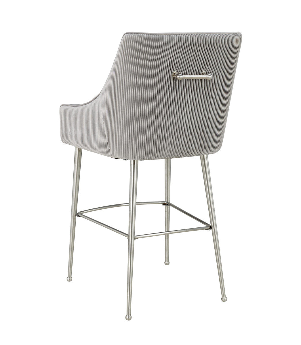 Beatrix Pleated Light Grey Velvet Counter Stool