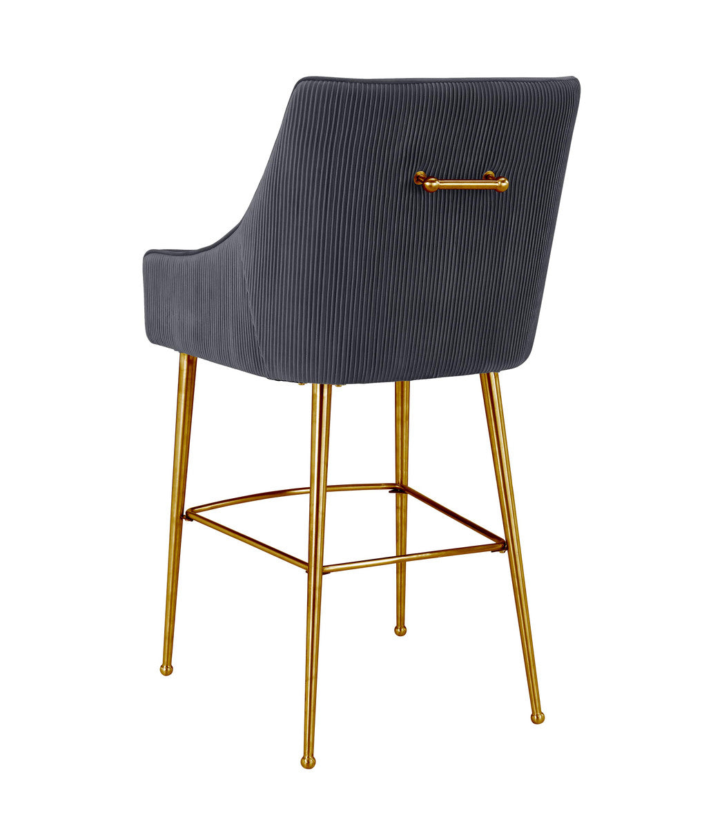 Beatrix Pleated Grey Velvet Bar Stool