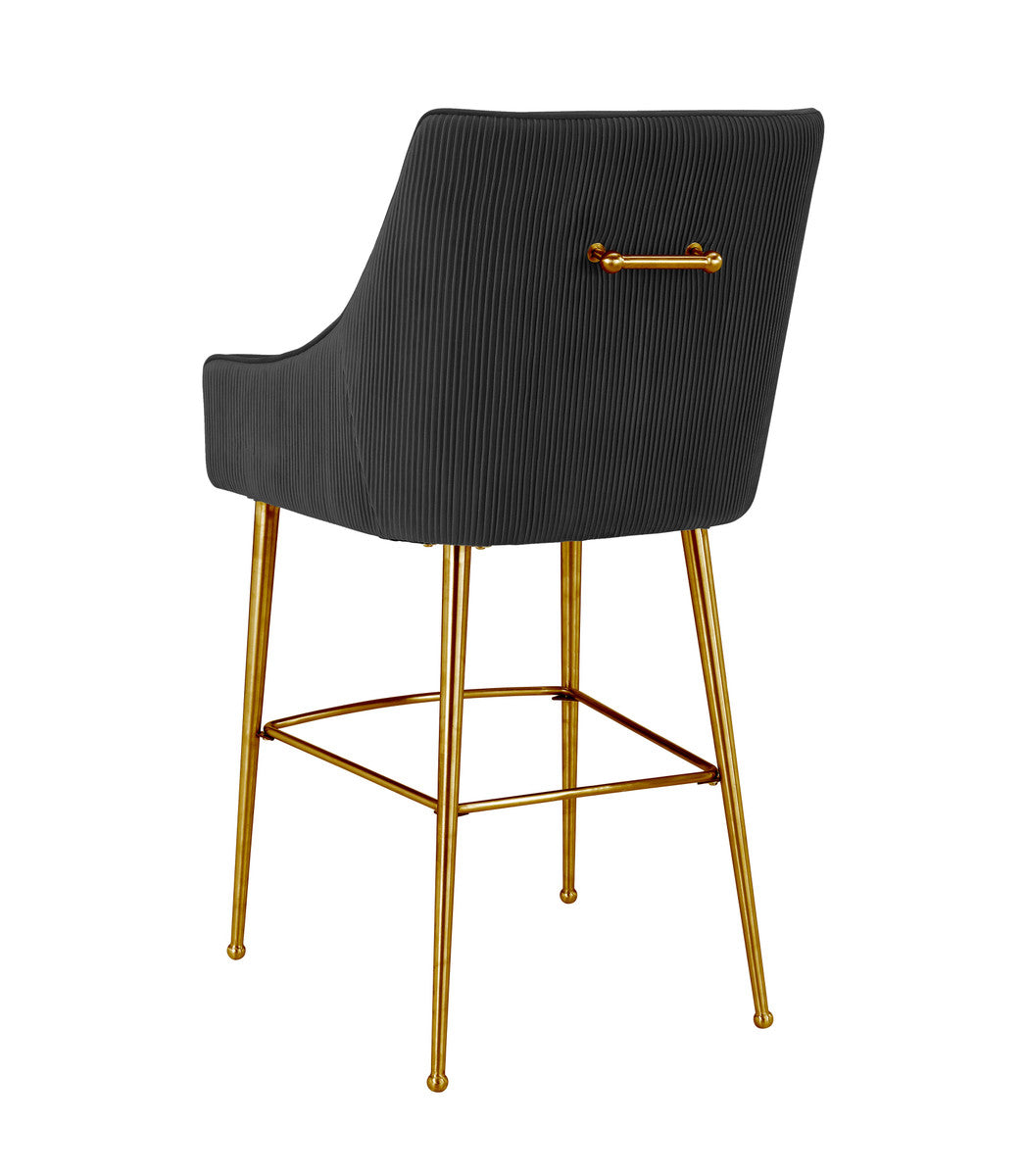 Beatrix Pleated Black Velvet Counter Stool