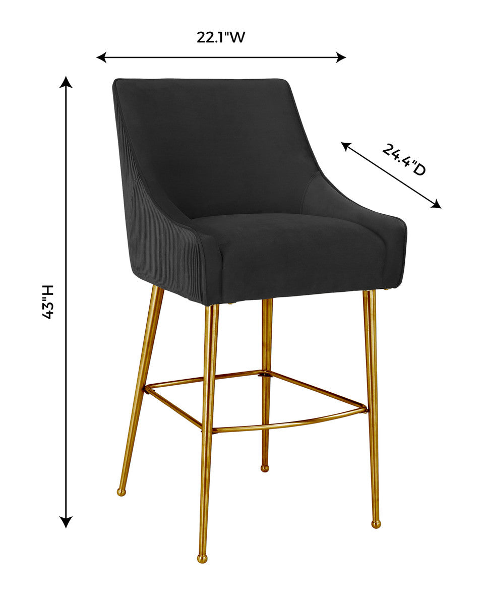 Beatrix Pleated Black Velvet Bar Stool