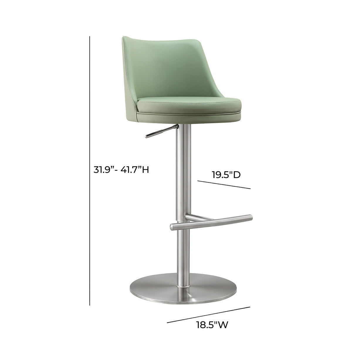 Reagan Sea Foam Green And Silver Adjustable Stool