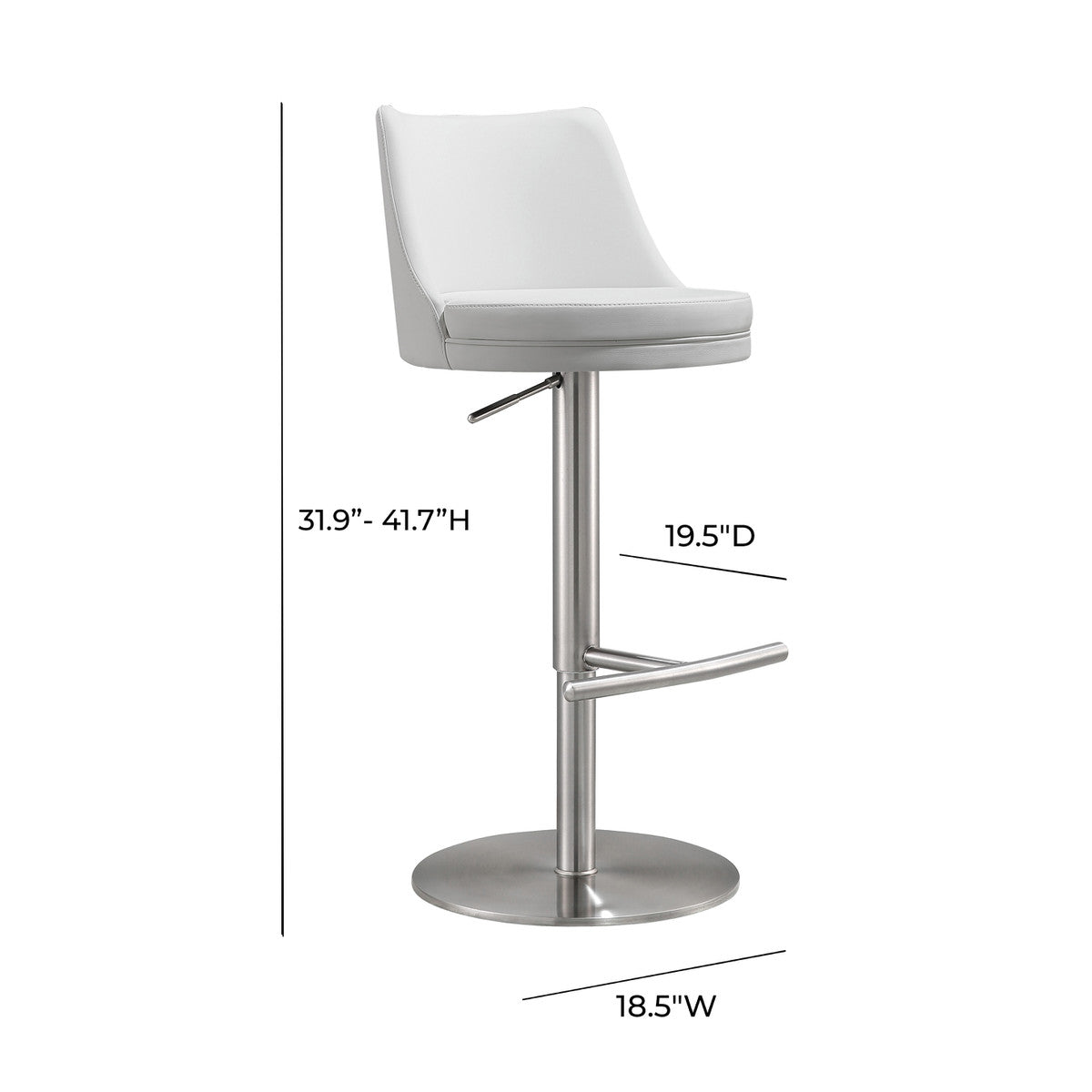 Reagan White And Silver Adjustable Stool