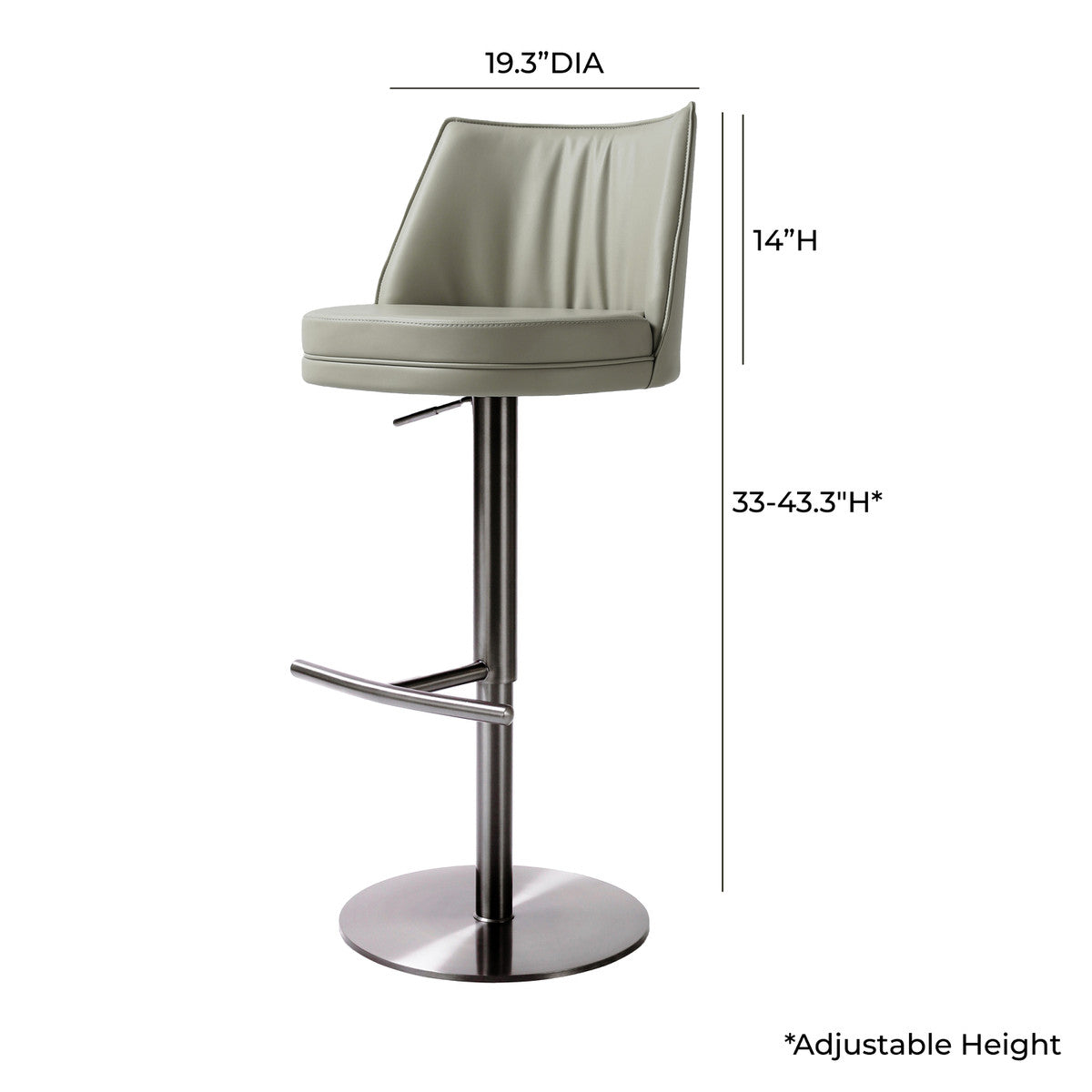 Gala Light Grey Vegan Leather On Black Adjustable Stool