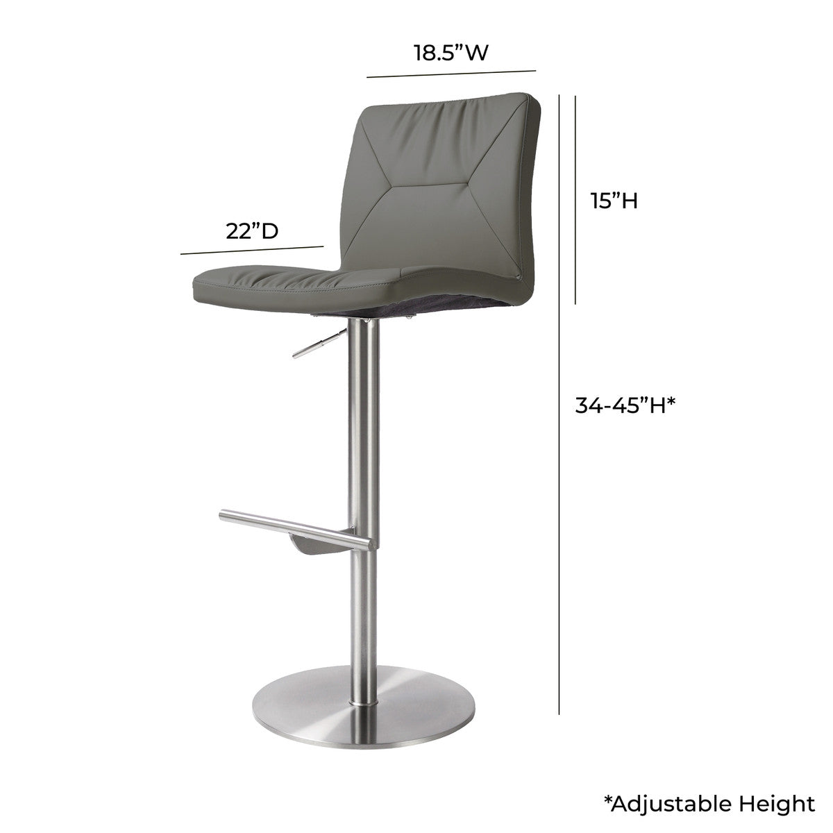 Paddy Dark Grey Vegan Leather On Silver Adjustable Stool