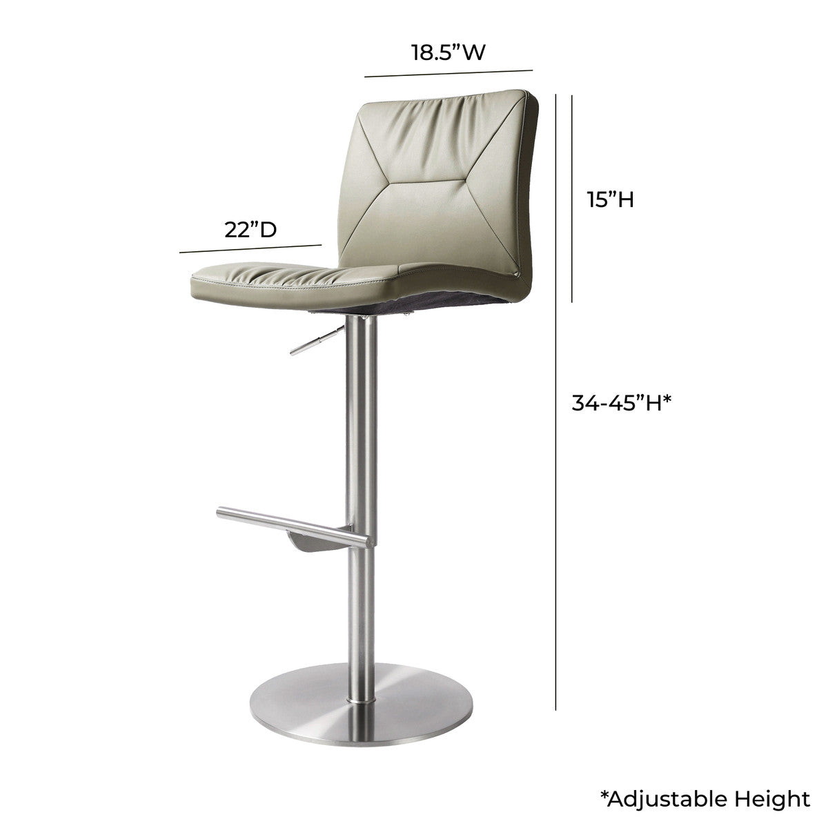 Paddy Light Grey Vegan Leather On Silver Adjustable Stool