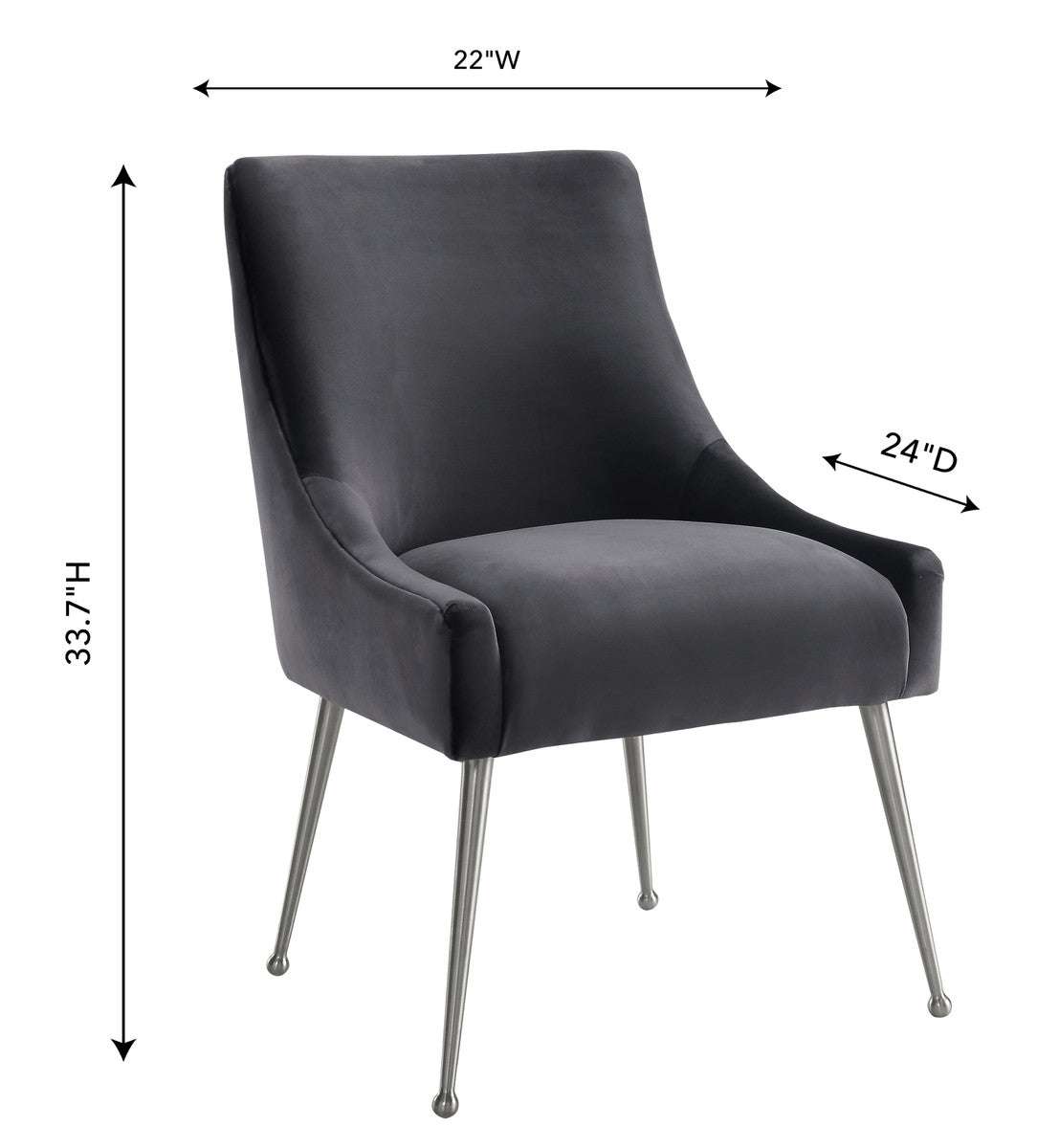 Beatrix Grey Velvet Side Chair - Silver Legs