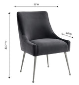 Beatrix Grey Performance Velvet Dining Chair - Silver Legs