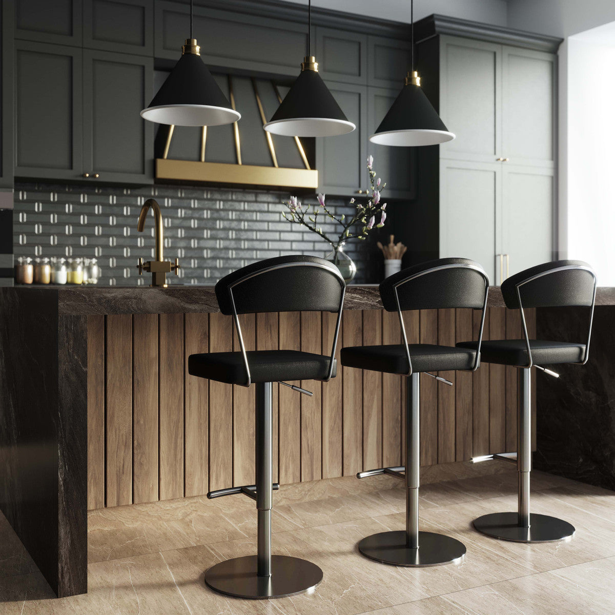 Cosmo Black On Black Steel Barstool