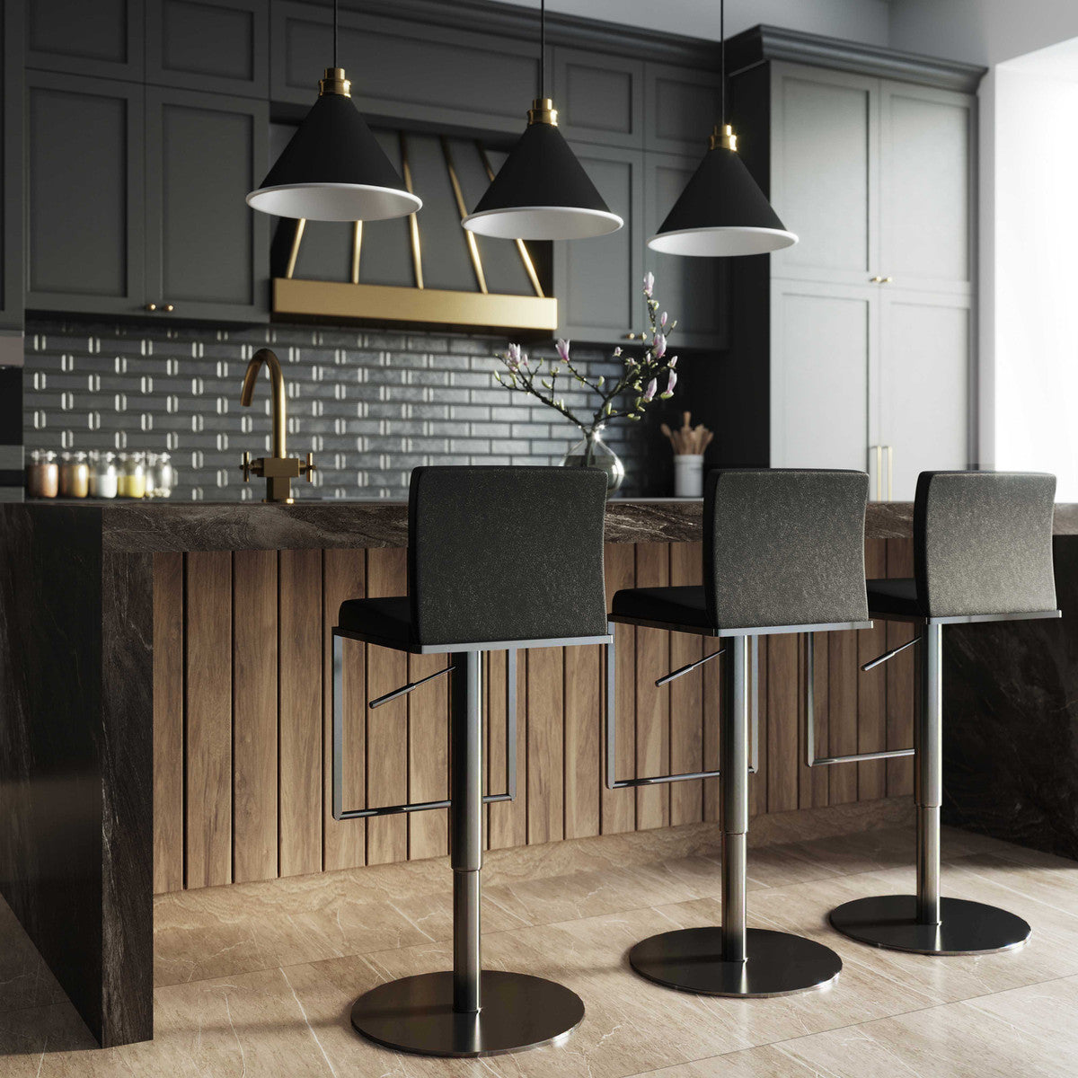 Amalfi Black On Black Steel Barstool