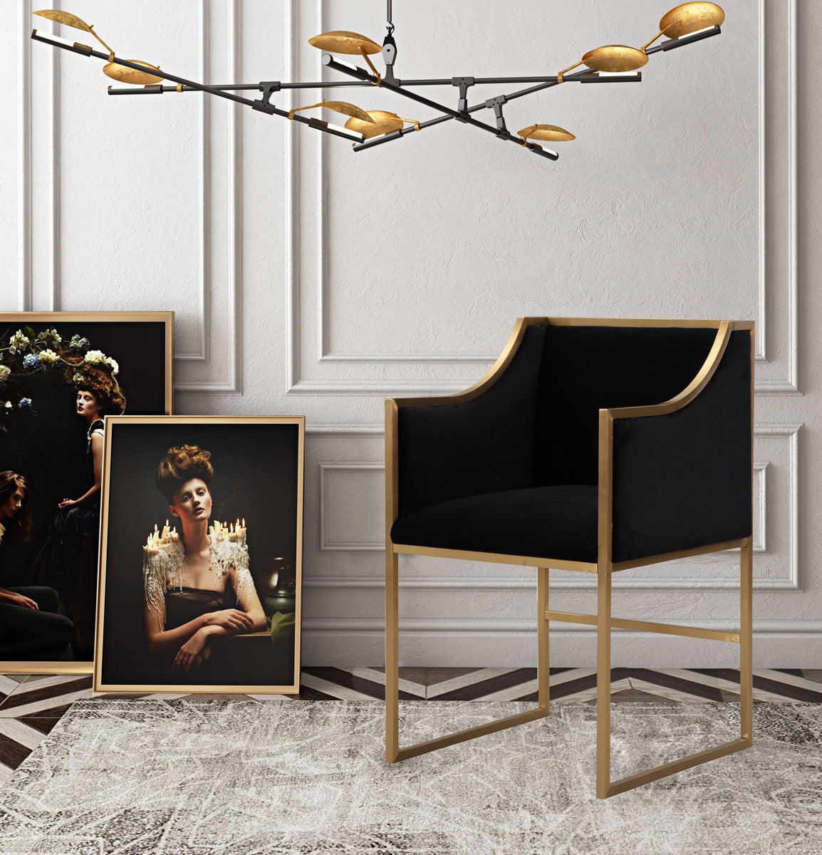 Atara Black Velvet Gold Chair