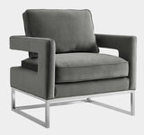 Avery Grey Performance Velvet Accent Chair with Silver Base