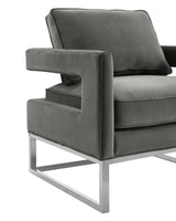 Avery Grey Performance Velvet Accent Chair with Silver Base
