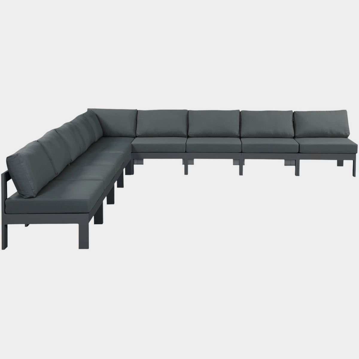 Nizuc 150" Water Resistant Fabric Upholstered Outdoor Patio 9pc. Modular Sectional