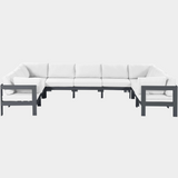 Nizuc 150" Water Resistant Fabric Upholstered Outdoor Patio 9pc. Modular Sectional