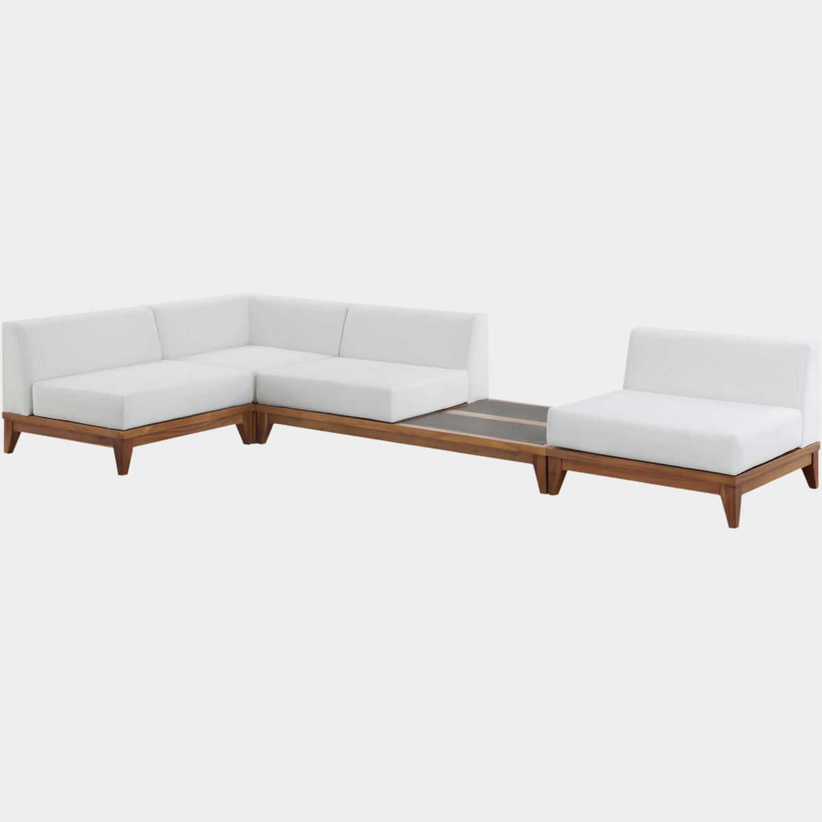 Rio 128.5" Off White Water Resistant Fabric Upholstered Outdoor Patio 4pc. Modular Sectional