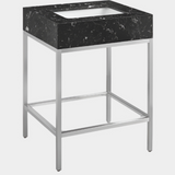 Marmo Engineered Stone Top and Brushed Chrome, Steel And Glass Base Vanity