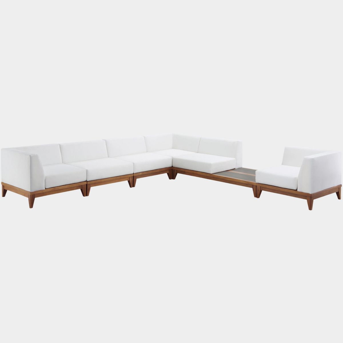Rio 131" Off White Water Resistant Fabric Upholstered Outdoor Patio 6pc. Modular Sectional