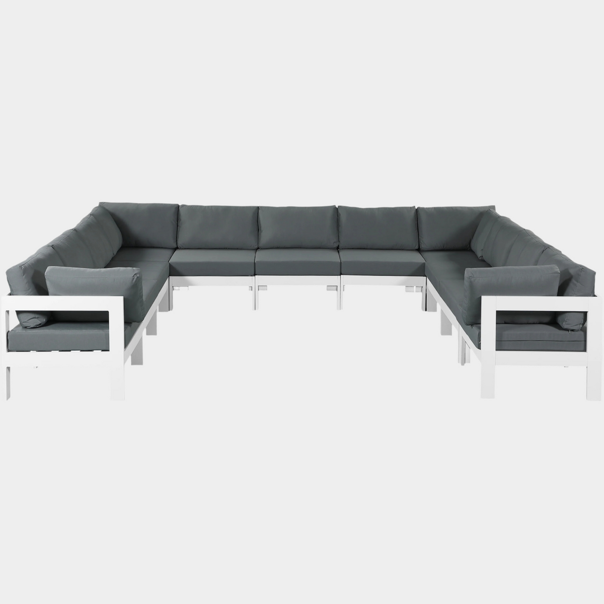 Nizuc 150" Water Resistant Fabric Upholstered Outdoor Patio 11pc. Modular Sectional