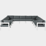 Nizuc 150" Water Resistant Fabric Upholstered Outdoor Patio 11pc. Modular Sectional
