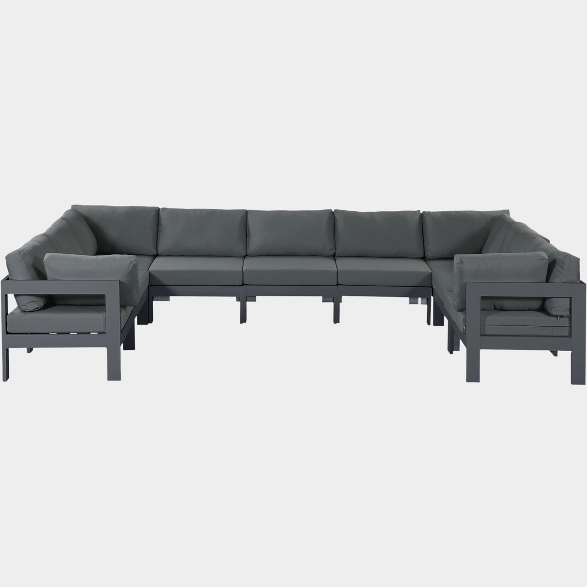 Nizuc 150" Water Resistant Fabric Upholstered Outdoor Patio 9pc. Modular Sectional