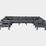 Nizuc 150" Water Resistant Fabric Upholstered Outdoor Patio 9pc. Modular Sectional