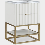 Monad Genuine Marble Top, Steel And Glass Base Vanity