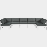 Nizuc 150" Water Resistant Fabric Upholstered Outdoor Patio 7pc. Modular Sectional