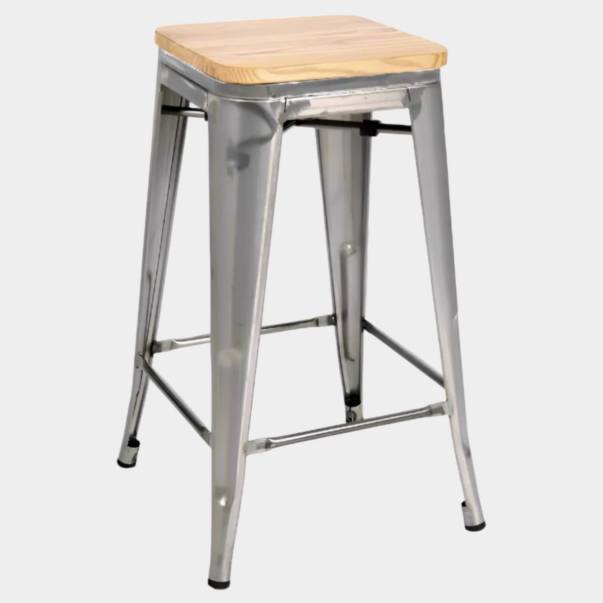 Industrial Steel Counter Stool (Wood Seat)