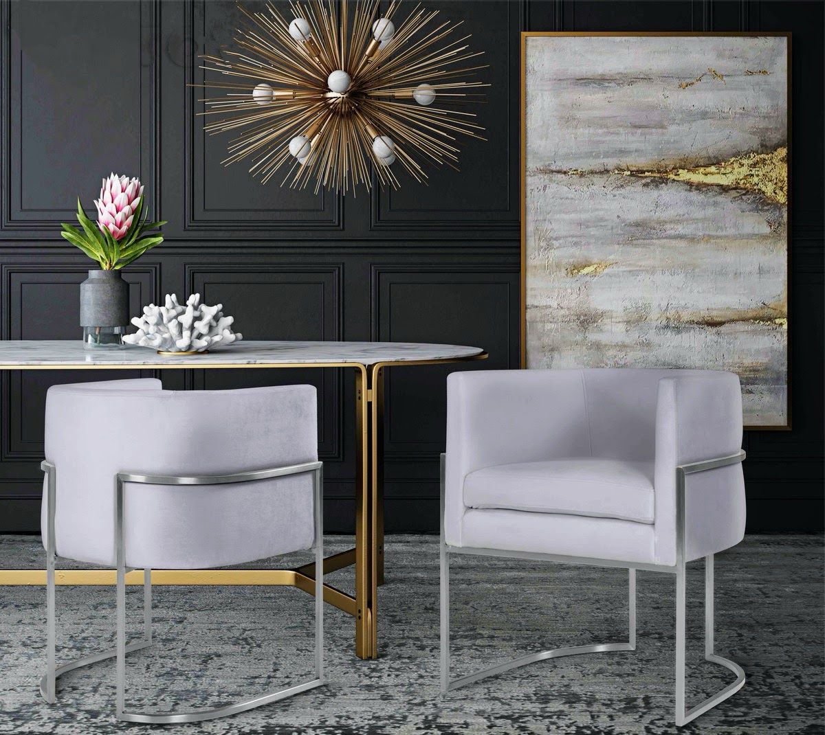 Giselle Grey Velvet Dining Chair - Silver Frame