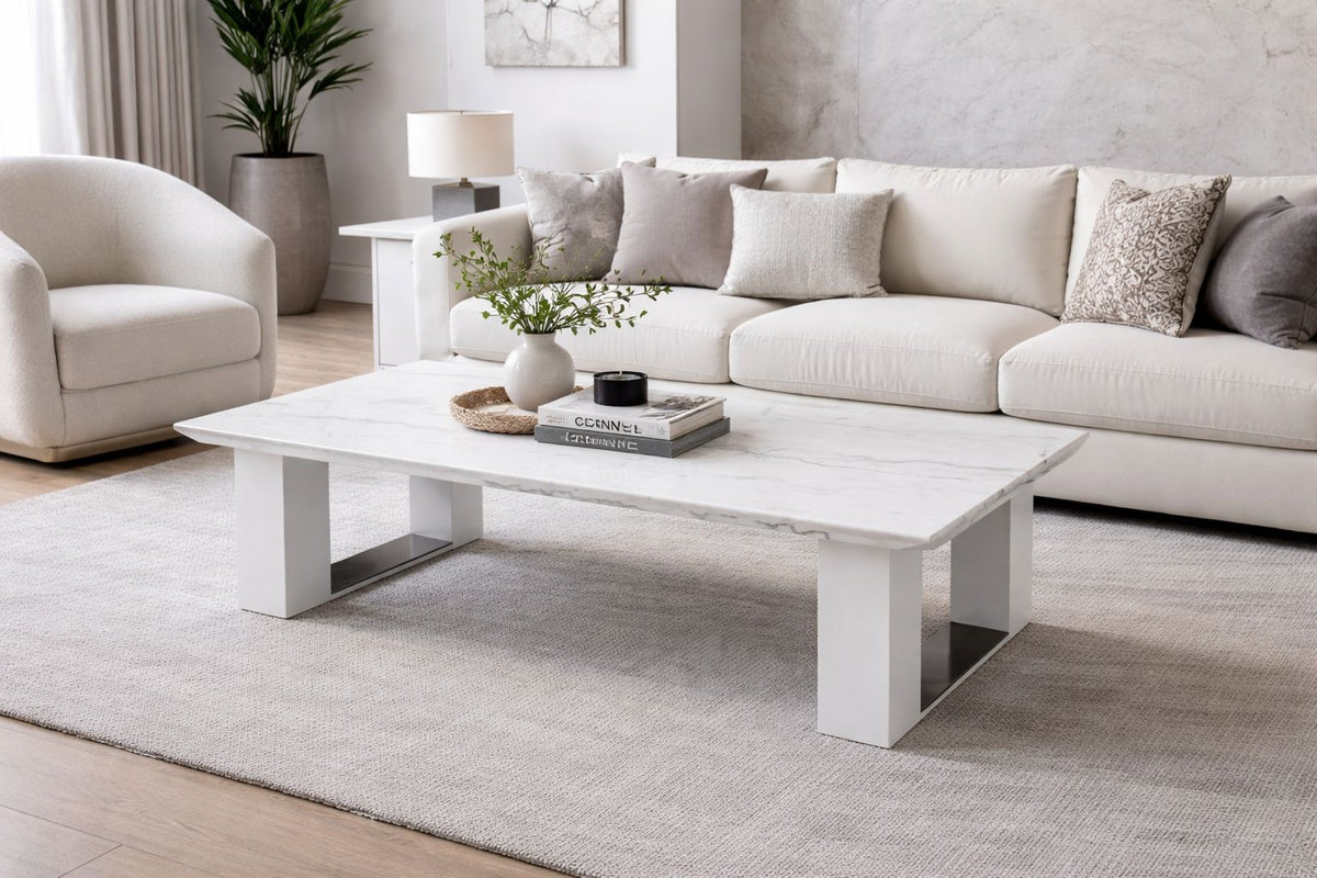 Rectangle Coffee Table (Faux Marble)  Chrome