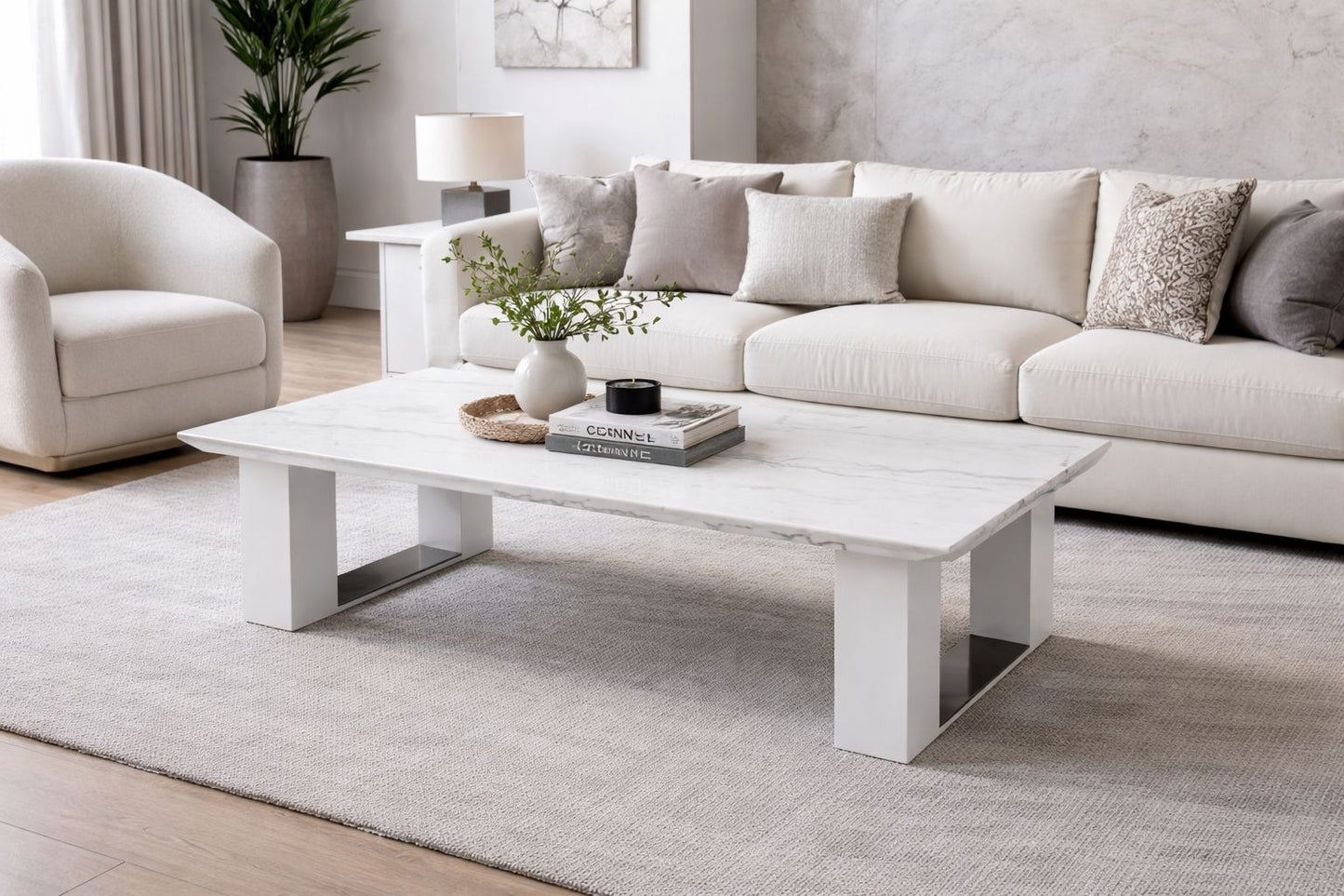 Rectangle Coffee Table (Faux Marble)  Chrome
