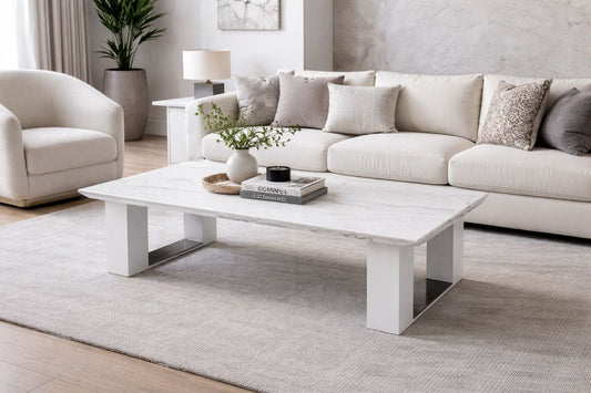 Rectangle Coffee Table (Faux Marble)  Chrome