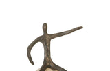 Abstract Figure on Bleached Wood Base, Bronze Finish, Extended Straight Arm