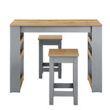 Galley 3-Piece Kitchen Island and Stool Set in Oak Gray