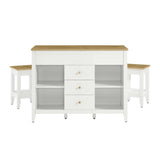 Farmstead 3-Piece Kitchen Island and Stool Set in Oak White