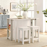 Meadowbrook 3-Piece Kitchen Island and Stool Set in White Maple
