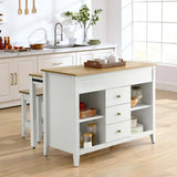 Farmstead 3-Piece Kitchen Island and Stool Set in Oak White