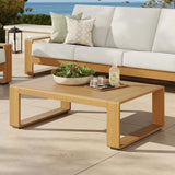 Lirienne Outdoor Patio Aluminum Faux Wood Coffee Table in Natural