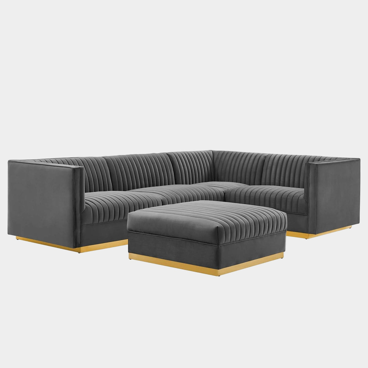 Sanguine 5-Piece Channel Tufted Performance Velvet Right-Facing Modular Sectional Sofa in Gray