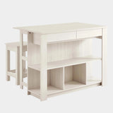 Meadowbrook 3-Piece Kitchen Island and Stool Set in White Maple