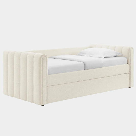 Veyla Channel Tufted Boucle Twin Daybed With Trundle in Cloud