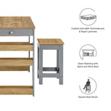 Galley 3-Piece Kitchen Island and Stool Set in Oak Gray