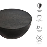 Mella 32 Inch Metal Hammered Coffee Table in Black