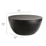 Mella 32 Inch Metal Hammered Coffee Table in Black