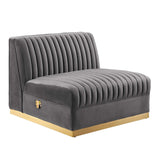 Sanguine 5-Piece Channel Tufted Performance Velvet Right-Facing Modular Sectional Sofa in Gray